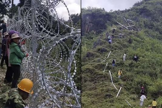 Забор из колючей проволоки на границе Китая с Вьетнамом