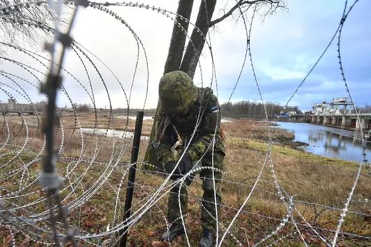 Колючий дріт на кордоні Естонії з Росією