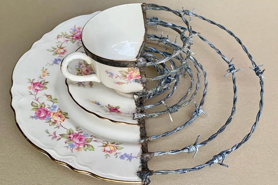 Дріт колючий та порцеляновий посуд